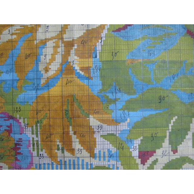 Magenta 1920s French Tapestry Design Gouache Painting For Sale - Image 8 of 12