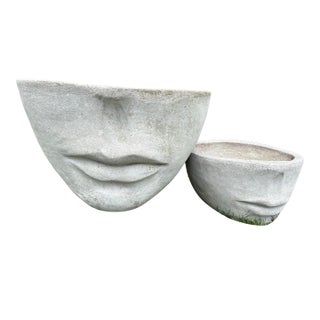 Faces Concrete Planters (Pair) For Sale