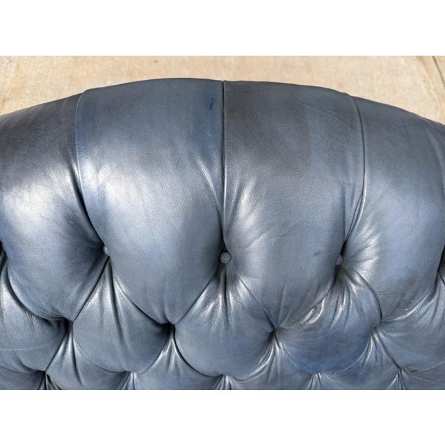 Vintage Blue Leather Camelback Chesterfield Sofa For Sale - Image 12 of 18