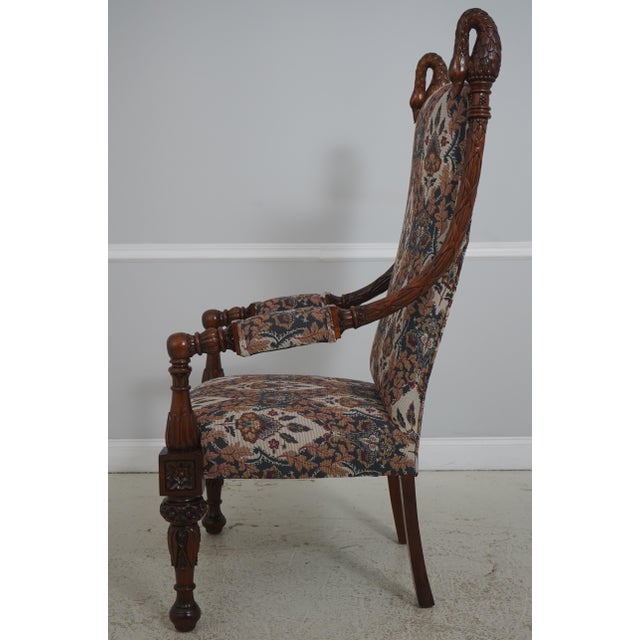 Traditional Pair Large Swan Carved Mahogany Throne Chairs For Sale - Image 3 of 18