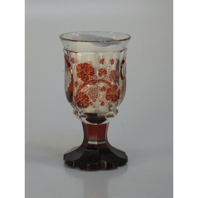 Glass Cup Goblet Bohemian Glass Ruby Flashed Cut Engraved Cornucopia Antique Grand Tour For Sale - Image 7 of 17
