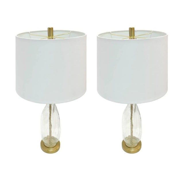 Mid-Century Modern Pair of Vintage Clear Bubble Glass Table Lamps For Sale - Image 3 of 10