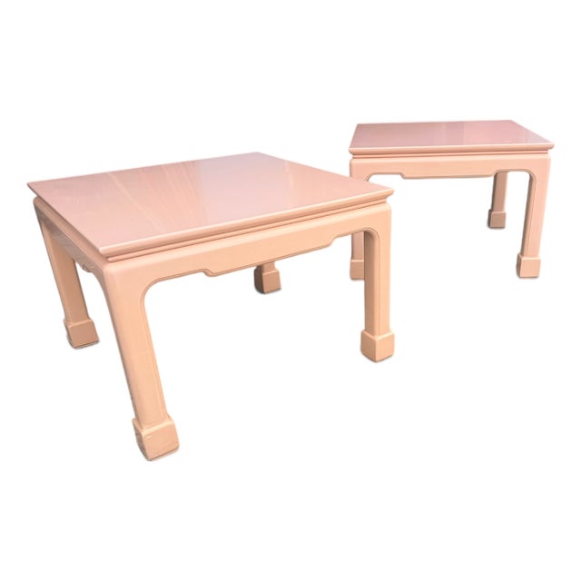 Vintage Peach Lacquer Chinoiserie Side Tables – Pair For Sale