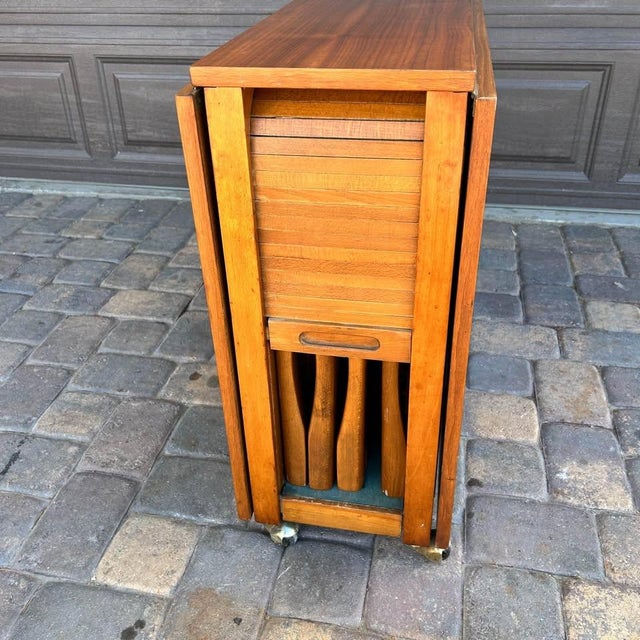 Mid-Century Modern Vintage Mid-Century Modern Space Saver Minimalist Hide Away Dropleaf Table W/ 4 Hidden Folding Chairs, Romania, C. 1960's For Sale - Image 3 of 10