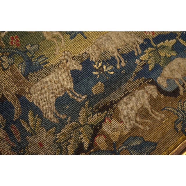 1750s GreenTraditional Scenic Antique English Needlepoint Rug 2'4"x2'7" Silk Flatweave Carpet For Sale - Image 12 of 12