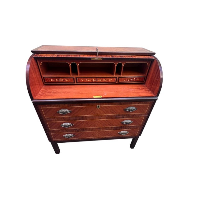 Swedish Roll-Top Secretary Desk Bookmatched Teak & Rosewood Attributed to Egon Ostergaard For Sale - Image 4 of 18