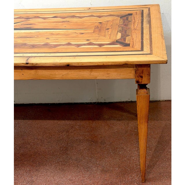 Spanish Colonial Revival Marquetry Farmhouse Dining Table, Compass Star Inlay For Sale - Image 11 of 14