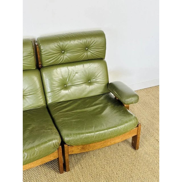 Wood Modular Scandinavian Sofa in Green Leather, 1960s, Set of 3 For Sale - Image 7 of 11