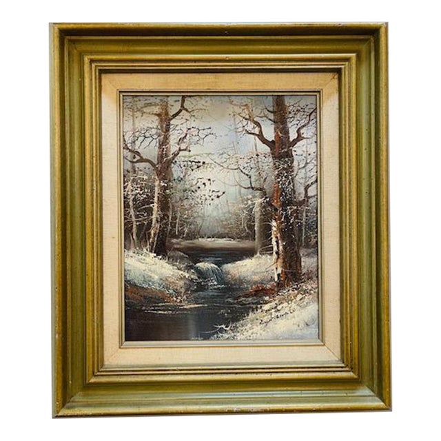 Late 20th Century Original Oil Winter Landscape, Vintage For Sale