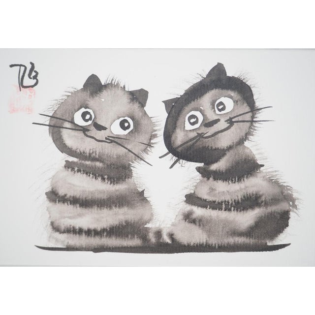 Laszlo Tibay (1962) Kittens in Harmony Original ink and wash drawing Signed upper left Authenticated by the artist's stamp...