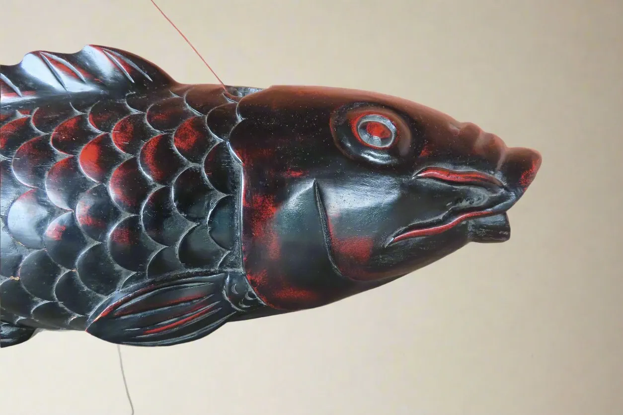 Japanese Antique Woodcarving Large Fish Jizai Kagi Carp Sculpture