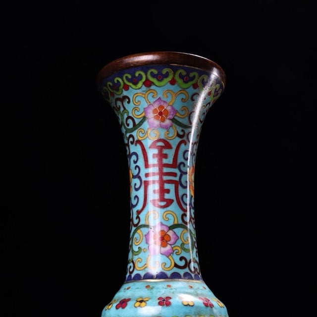 Monumental Pair of Chinese Cloisonné "Dragon" Vases With Qianlong Mark - 18 LBS For Sale In Los Angeles - Image 6 of 9