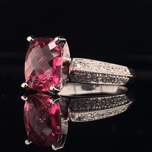 Pink Diamond Tourmaline Rubellite Ring 6.75 14k Gold 4.10 TCW Women Certified For Sale - Image 8 of 16