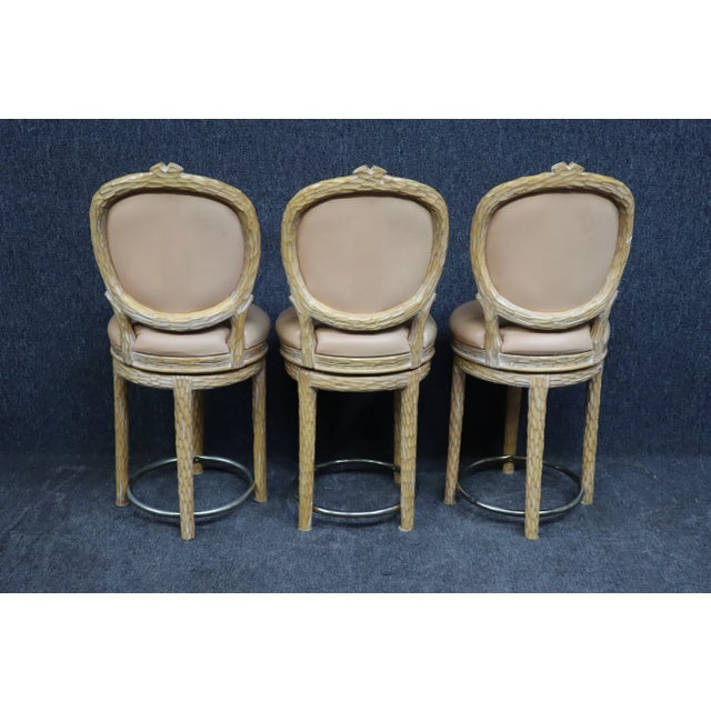Set/3 French Style Leather Bar Stools For Sale - Image 4 of 10