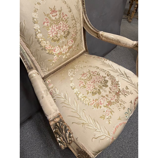 Printmaking Materials Set of 4 19th Century French Louis XVI Style Armchairs, Original Polychrome & Parcel Gilt, Circa 1890 For Sale - Image 7 of 8