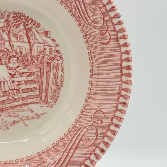 Victorian 1950s Royal Ironstone Currier & Ives Red Transferware Berry Bowls - Set of 7 For Sale - Image 3 of 5