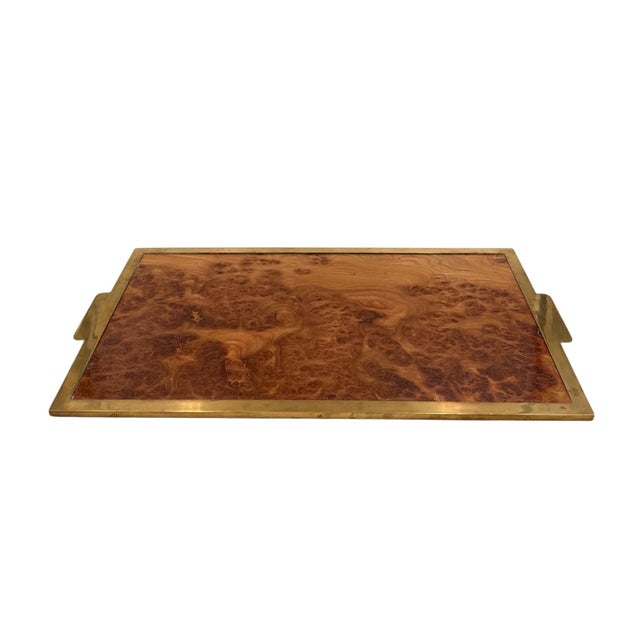 Wood Hollywood Regency Great Brass & Burl Tray, Italy 1970s For Sale - Image 7 of 8