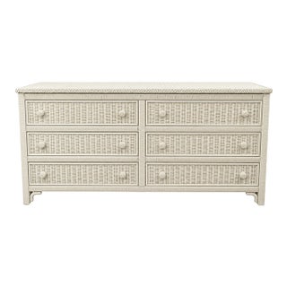 Vintage Henry Link Wicker Dresser – Six Drawers, Braided Rattan Trim. For Sale