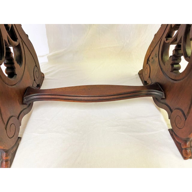 1940's Carved Lyre Leg With Eagle Details Side Table With Emperador Marble Top For Sale - Image 9 of 12