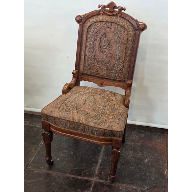Antique Victorian Gothic Eastlake Walnut Parlor Chair Large For Sale - Image 4 of 6