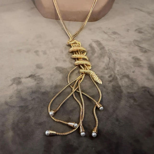 A 2000s High Quality Costume Jewelry Gilt Metal Italian Snake Necklace For Sale - Image 16 of 16