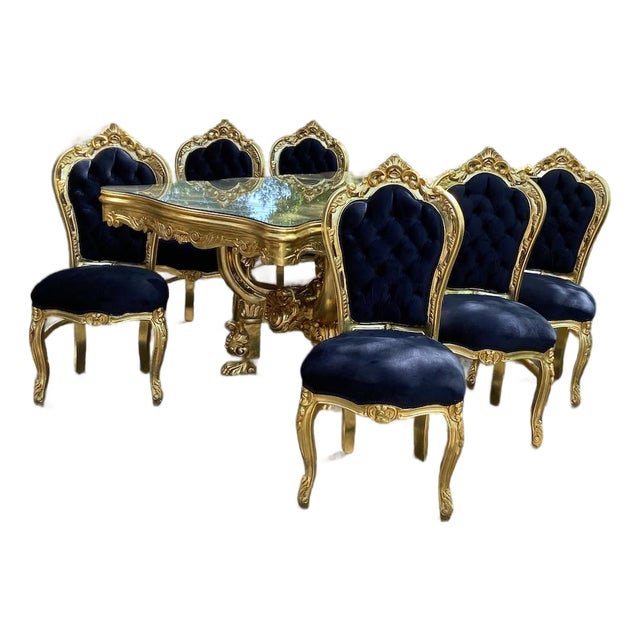 1980 Italian Maker Baroque Gold Beech Dining Set-7 Pc For Sale