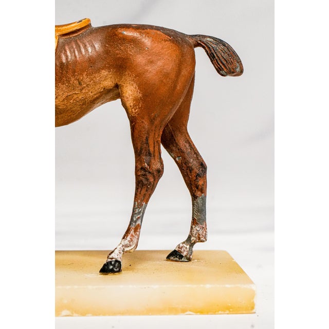 Charming Miniature Antique Austrian Cold Painted Cast Metal Horse Sculpture Statue Marble Base Equestrian Home Decor For Sale In New York - Image 6 of 16