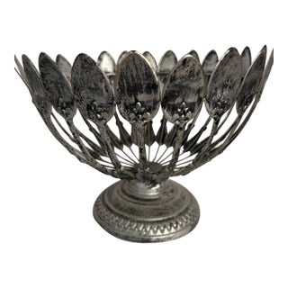 Mid-Century Silverplate Spoon Sculpture Pedestal Bowl | Hollywood Regency Sculptural Centerpiece For Sale