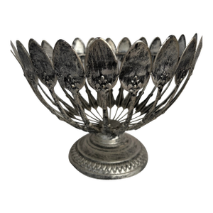 Mid-Century Silverplate Spoon Sculpture Pedestal Bowl | Hollywood Regency Sculptural Centerpiece