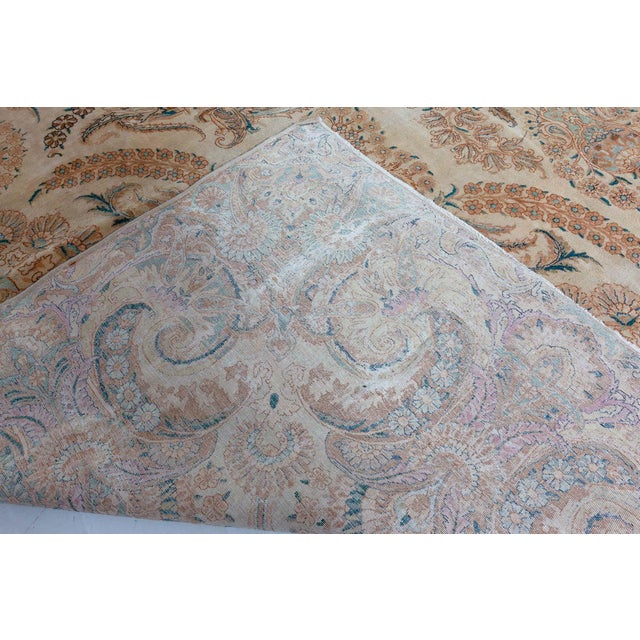 Persian Antique Botanic Persian Kirman Beige, Brown, Blue Handmade Wool Rug For Sale - Image 3 of 9