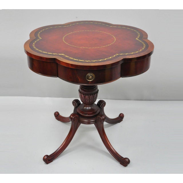 1940s Vintage Regency Style Leather Top Mahogany Drum Table Chairish
