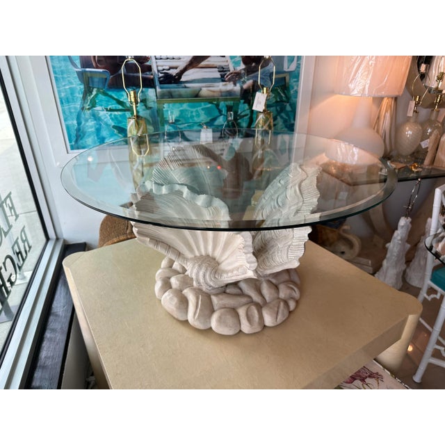 Serge Roche Vintage Italian Carved Wood Scalloped Clam Seashell Shell Coffee Cocktail Table For Sale - Image 4 of 13