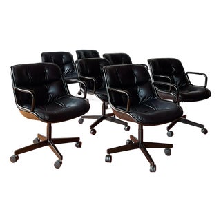 Charles Pollock Executive Chair (1963) Black Leather Set of 8 For Sale