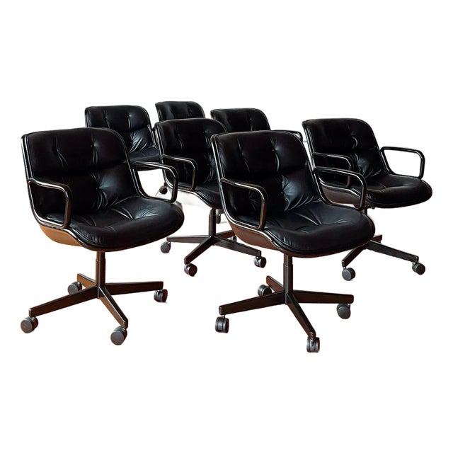 Charles Pollock Executive Chair (1963) Black Leather Set of 8 For Sale