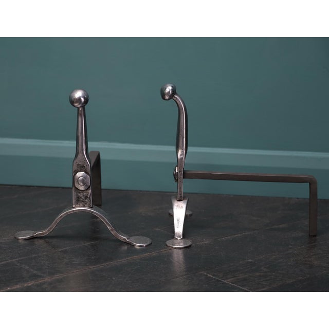 Mid-19th Century English Polished Wrought Fire Dogs, Set of 2 For Sale - Image 3 of 5
