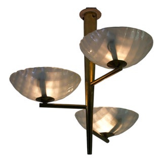 Italian Brass and Glass Chandelier, 1950s For Sale