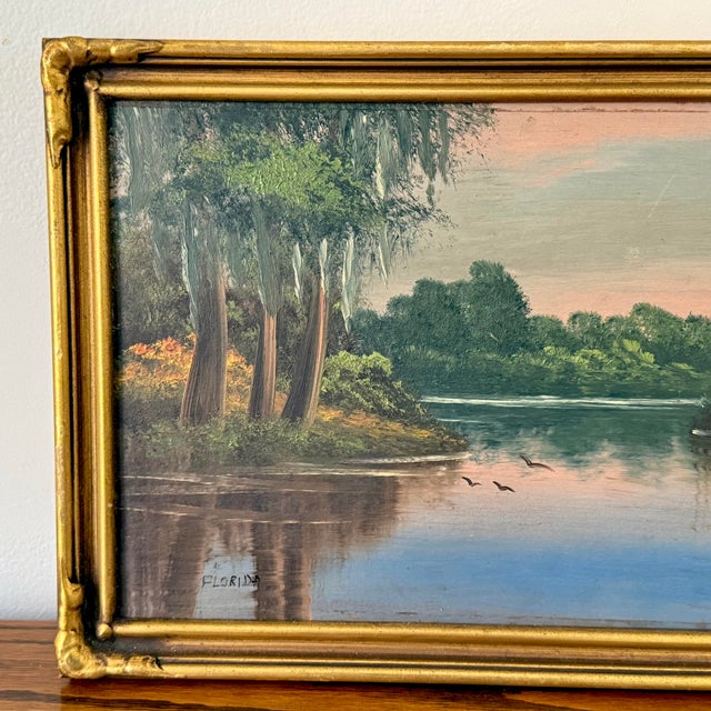 Mid 20th Century Original Florida Marsh Oil Painting, Framed For Sale - Image 5 of 10