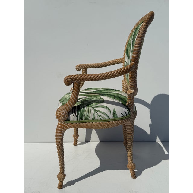 1980s 1980s Pair of Faux Bois Tropical Regency Rope and Tassel Arm Chairs For Sale - Image 5 of 12