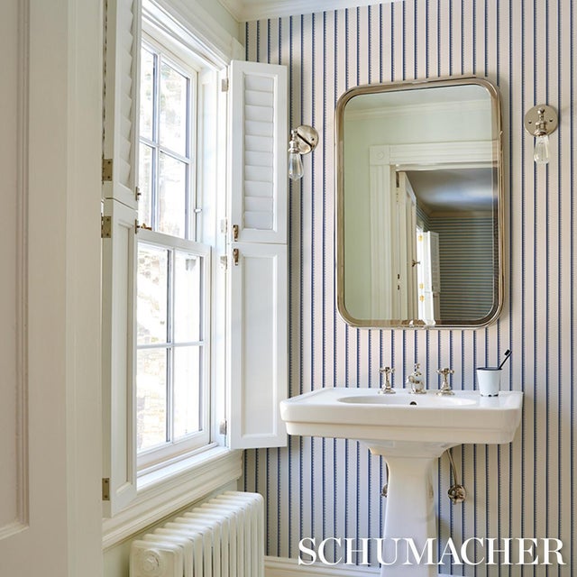 2020s Schumacher Tyla Stripe Wallcovering In Indigo For Sale - Image 5 of 6