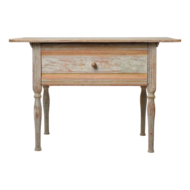 Swedish Folk Art Side Table with Large Drawer For Sale