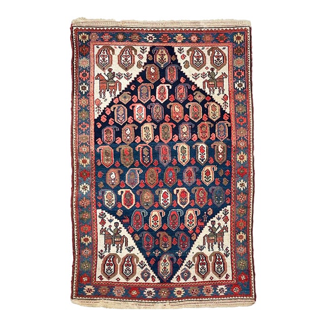 Antique 4-Horsemen Protecting the Seeds of Life Rug 4.4 x 6.10 For Sale