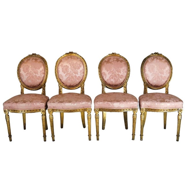 Set of Four 19th Century Louis XVI Style Giltwood Side Chairs For Sale - Image 9 of 9