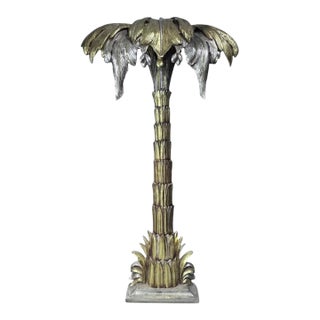 Mid 20th Century Maison Janseni Style French Palm Tree Gilt Floor Wall Sconces For Sale