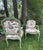 Pair of Custom Botanical Floral Crewel Work Painted Fauteuil Accent Chairs in Sage Green, Ochre and Teal For Sale - Image 9 of 18