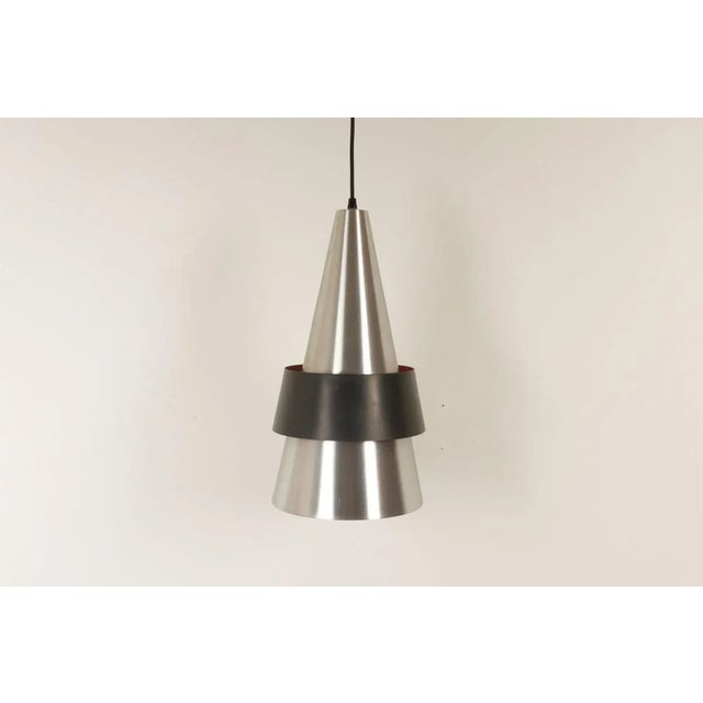 Vintage Danish Corona Pendant by Jo Hammerborg for Fog & Mørup 1960s Cone of solid satin aluminum, filament screened by...