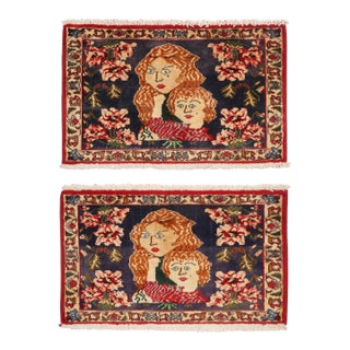 Vintage Gabbeh Rug in Red, Blue, and Beige-Brown Pictorials With Floral Patterns For Sale