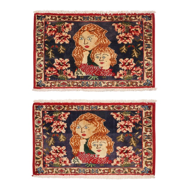 Vintage Gabbeh Rug in Red, Blue, and Beige-Brown Pictorials With Floral Patterns For Sale