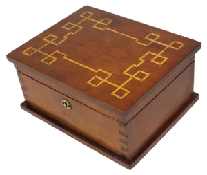 Antique Hand Made Cherry Wood Sewing Box With Makers Information