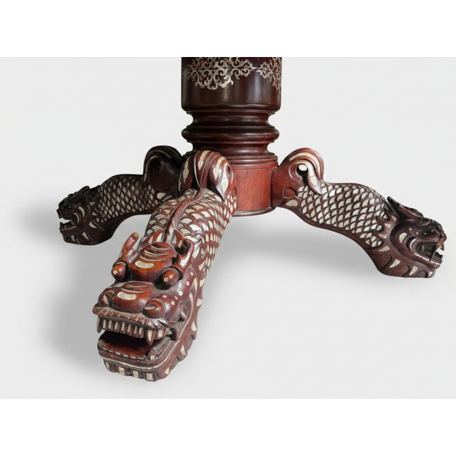 Vintage Chinese Dragon & Phoenix Banquet Suite – Exceptional Mother-of-Pearl Inlaid Dining Ensemble For Sale - Image 4 of 14