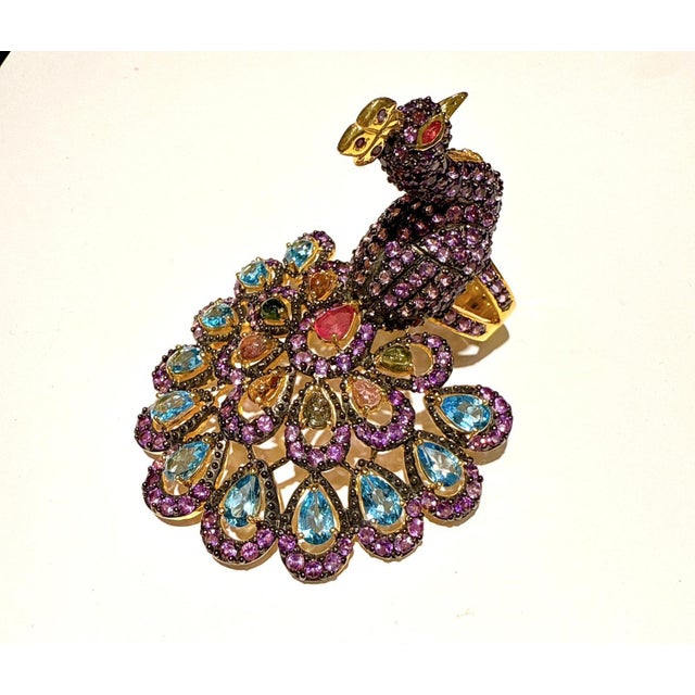 Bochic "Peacock" Vintage Diamond, Sapphire, Ruby & Gem Ring Set 18K Gold & Silver For Sale - Image 4 of 18